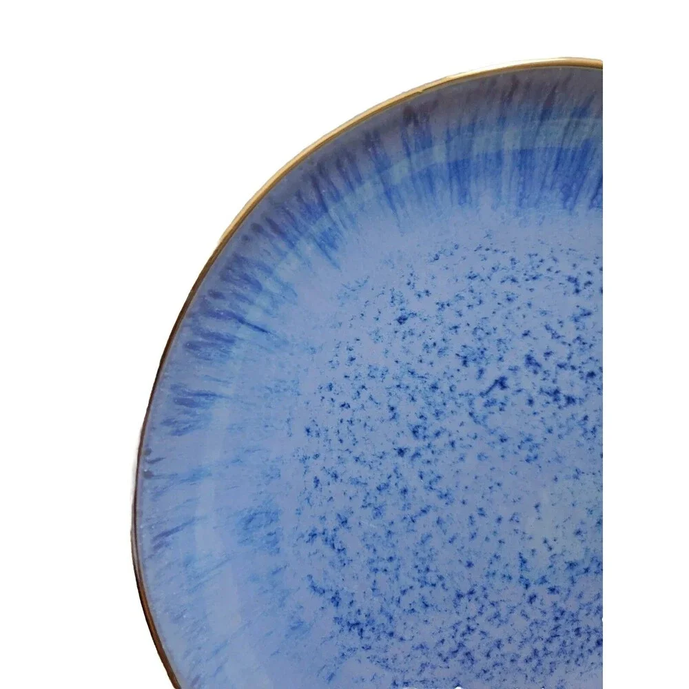 Anthropologie Plate Blue Speckled Gold Rim Dessert Salad Lunch Party Luxury 9
